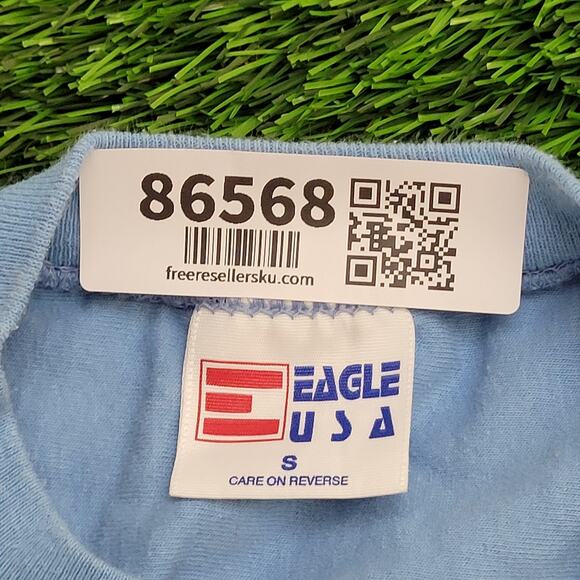 Vintage 80s Alpha-Delta-Pi Ringer Shirt Womens XS/S 17x28 Blue Sorority - Picture 4 of 15